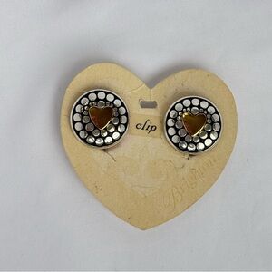 Retired Brighton “Temple Round” Gold Heart on Silver Clip Earrings